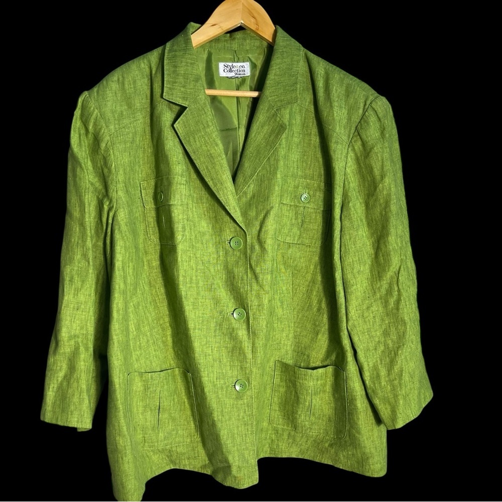 Style & Co 2pc Linen Pant Suit Set Green Blazer Pants 24W Plus - Picture 2 of 14